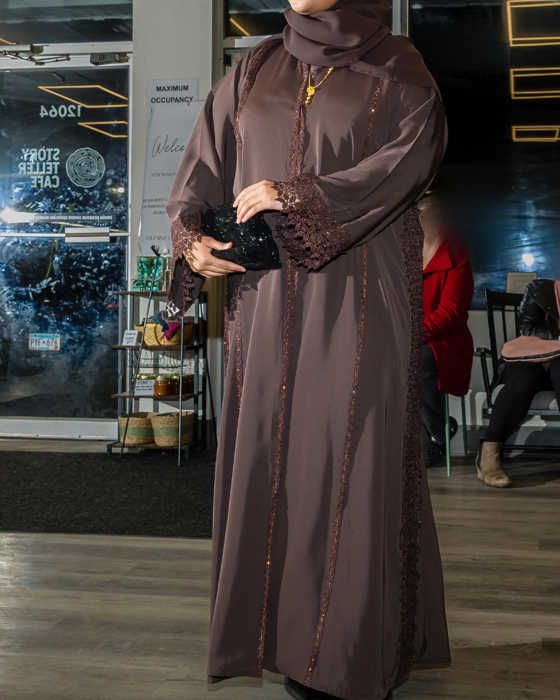 Nida Brown Lace Abaya
